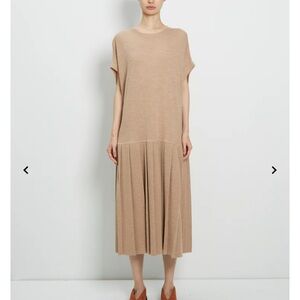 Lauren Manoogian Tan Pleat Wool Midi Shift Dress - new with tags